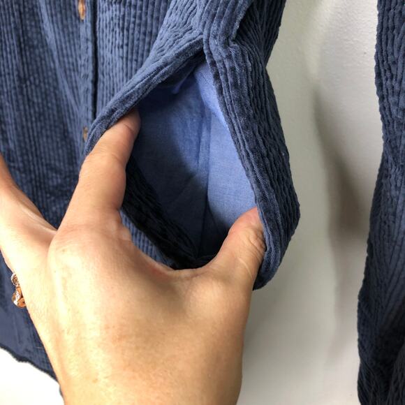 L. L. Bean Shirt Tunic Navy Blue Corduroy Rib Long Sleeve Button Down Pockets M - Picture 6 of 8
